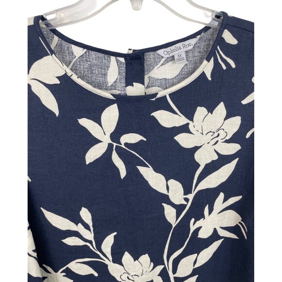 Ophelia Roe Womens 3X Navy & White Floral Print Sleeveless Button Back Top - Picture 3 of 10